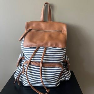 ✨2/$15✨ Madden Girl Striped Fabric and Faux Leather Backpack
